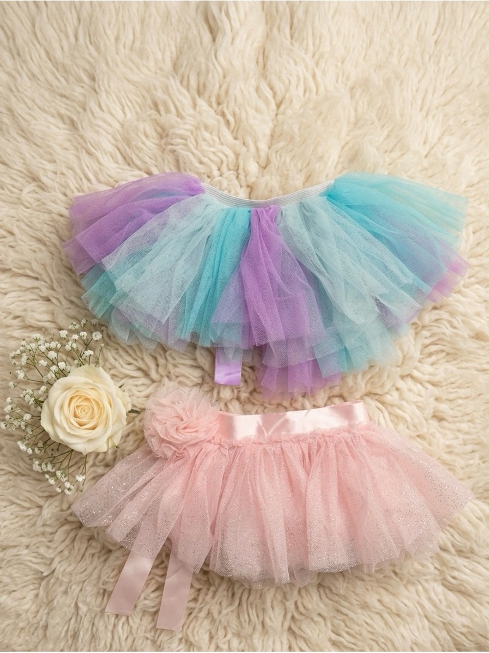 Multicolor & Pink Tulle Tutus Set - Newborn Skirts Photo Prop